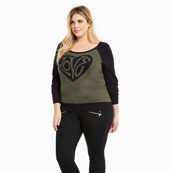 torrid Sweaters - SOLD! Torrid Love Heart Sweater Moss Green Sz. 0X